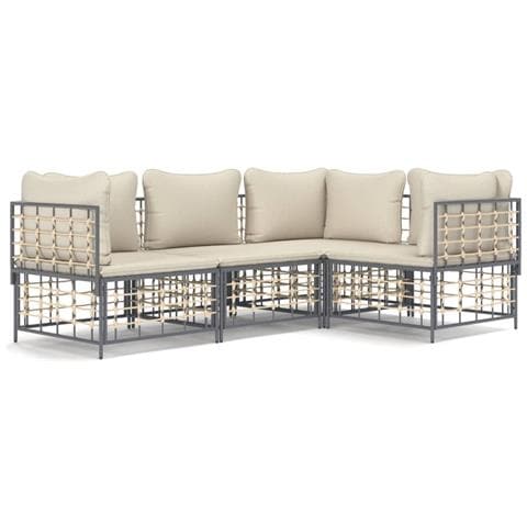 Set Divani da Giardino 4 pz con Cuscini Antracite in Polyrattan - Foto 1