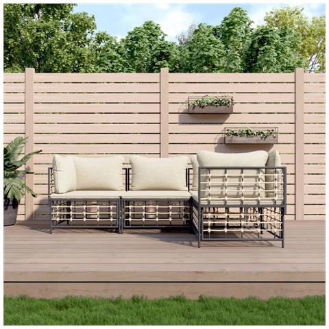 Set Divani da Giardino 4 pz con Cuscini Antracite in Polyrattan - Foto 2