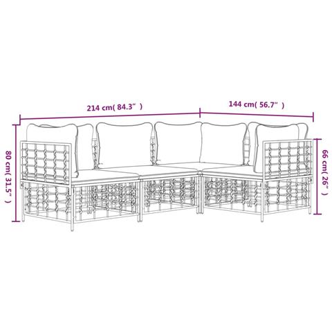 Set Divani da Giardino 4 pz con Cuscini Antracite in Polyrattan - Foto 8