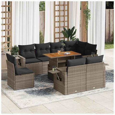 Set Divano da Giardino 9 pz con Cuscini Grigio in Polyrattan - Foto 2