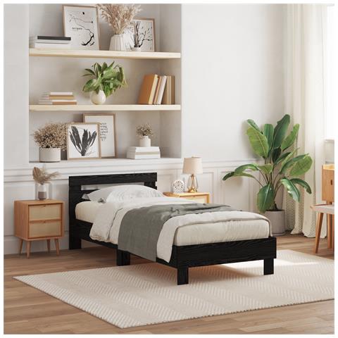 Struttura Letto con Luci LED Rovere Nero 90x190 cm Legno Ingegnerizzato - Foto 2