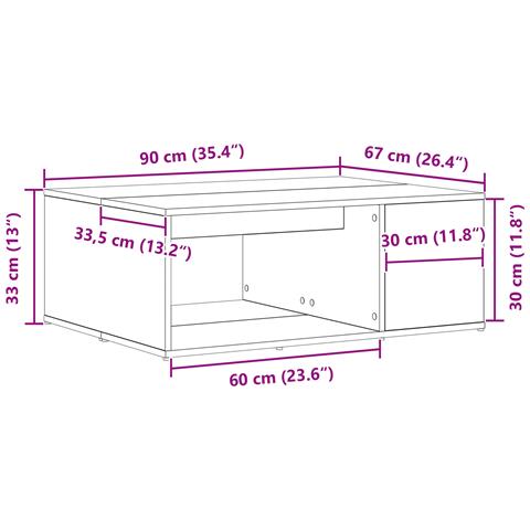 Tavolino da caffè Rovere Nero 90x67x33 cm Legno ingegnerizzato - Foto 9