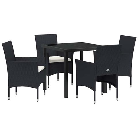 Set da Pranzo per Giardino con cuscino 5 pcs Nero Poly Rattan - Foto 1