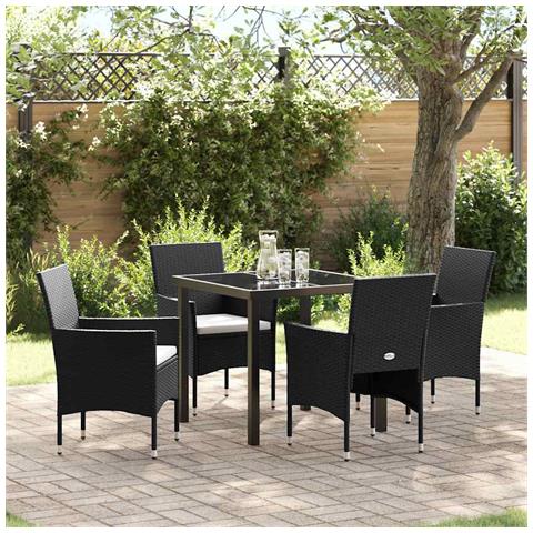 Set da Pranzo per Giardino con cuscino 5 pcs Nero Poly Rattan - Foto 2