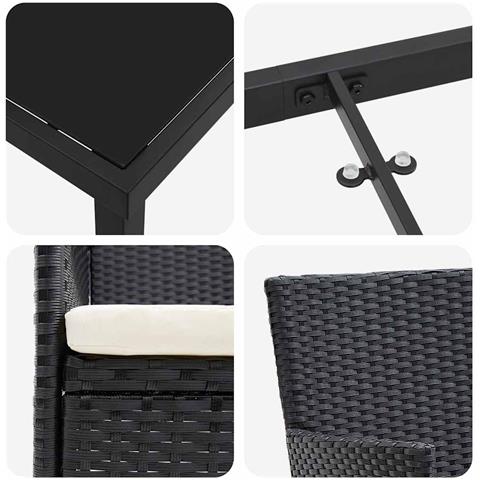 Set da Pranzo per Giardino con cuscino 5 pcs Nero Poly Rattan - Foto 9