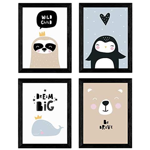 Set Di 4 Stampe Balena, Pinguino, Sigillo E Orso Polare. Poster Di Animali Senza Cornice A4 - Foto 1