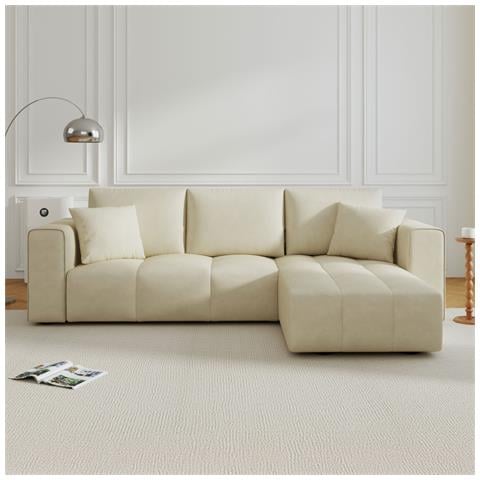 Brighton Divano Angolare Trasformabile A 4 Posti Con Cassettiera In Velluto Beige - Foto 1