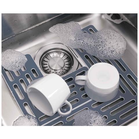 Protezione Per Lavello Regolabile Sinksaver Protezione Per Stoviglie Delicate Superficie In Gomma Antiscivolo Colore Grigio Facile Da Pulire Lavabile A Mano - Foto 2