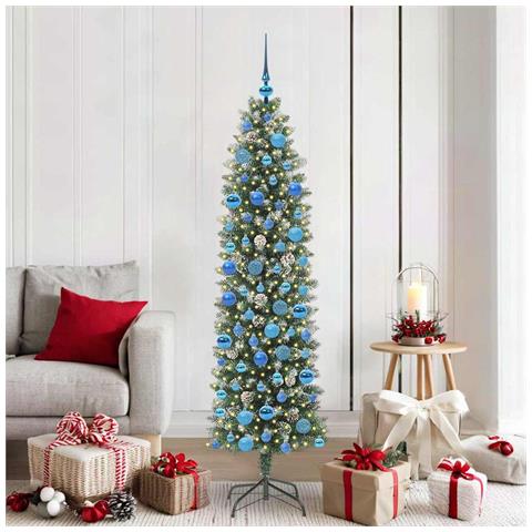Albero di Natale Artificiale Sottile Verde e Bianco 180 cm - Foto 2