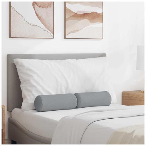 Cuscini a rullo 2 pcs Grigio chiaro Ø 15 x 40 cm Tessuto - Foto 2