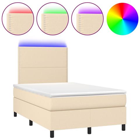Letto a Molle con Materasso e LED Crema 120x190 cm in Tessuto - Foto 1