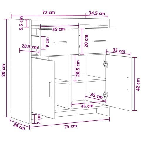 Credenza Bianco 75 x 36 x 80 cm Legno ingegnerizzato - Foto 8