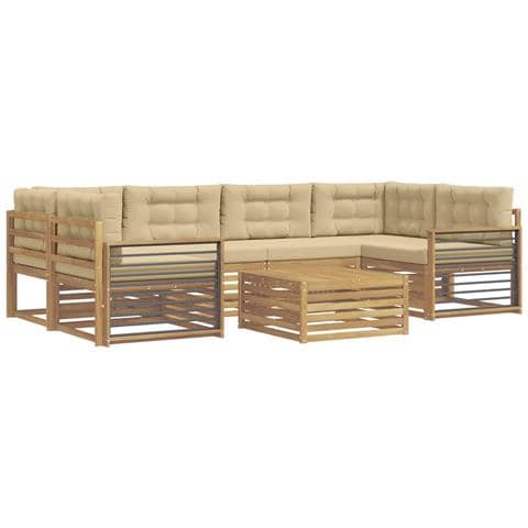 Set di divani da esterno 7 pcs Bianco e Beige Poliestere - Foto 1