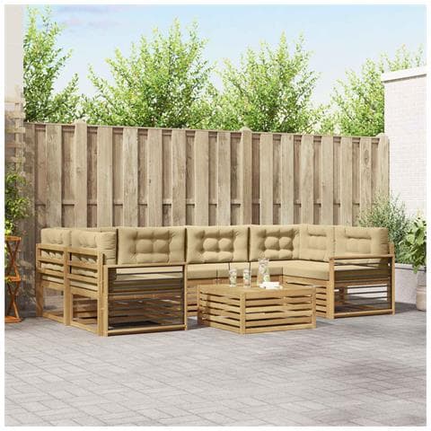 Set di divani da esterno 7 pcs Bianco e Beige Poliestere - Foto 2