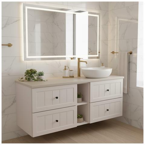 Mobile sottolavabo, Beige e marrone, 140 cm, Cassetti con chiusura ammortizzata, Ripiano con superficie di appoggio - Foto 2
