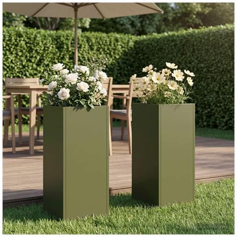 Vaso da giardino 2 pz Verde Oliva 20 x 20 x 40 cm - Foto 2