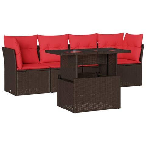 Set Divani da Giardino 5 pz con Cuscini Marrone in Polyrattan - Foto 1