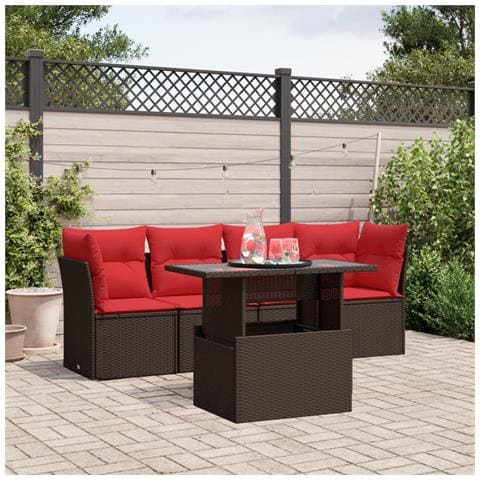 Set Divani da Giardino 5 pz con Cuscini Marrone in Polyrattan - Foto 2