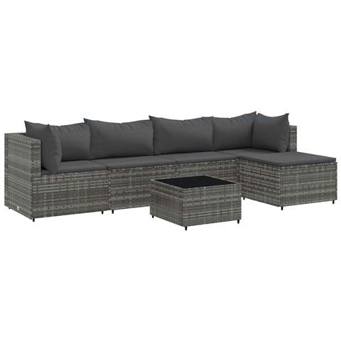 Set Divani da Giardino 6 pz con Cuscini in Polyrattan Grigio - Foto 1