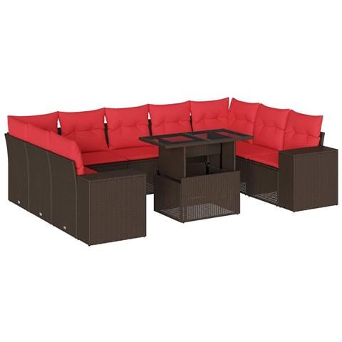 Set Divani da Giardino 10 pz con Cuscini Marrone in Polyrattan - Foto 1