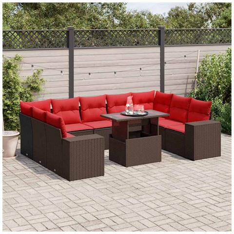 Set Divani da Giardino 10 pz con Cuscini Marrone in Polyrattan - Foto 2