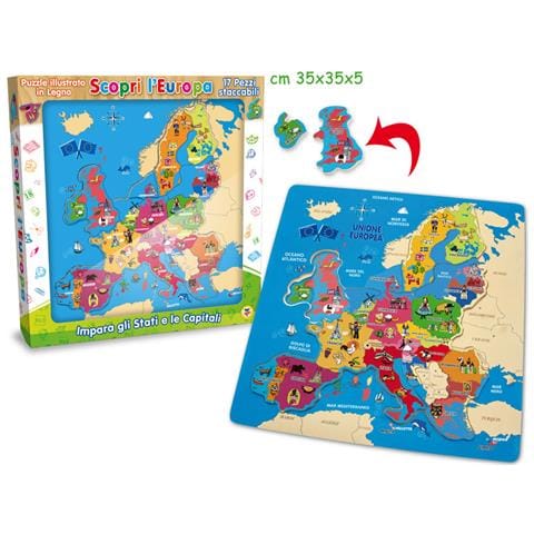 Scopri L'europa Puzzle Legno Con 17 Pz Staccabili 30x30x1 Cm - Foto 1
