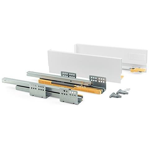 Kit Cassetto Cucina O Bagno Con Guide Ad Estrazione Totale E Chiusura Soft, Altezza 105mm E Profondità 350mm, Bianco - Foto 1