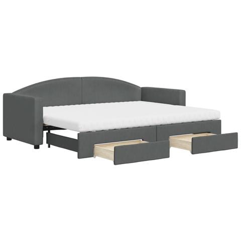 Divano Letto Estraibile Cassetti Grigio Scuro 80x200cm Tessuto - Foto 1