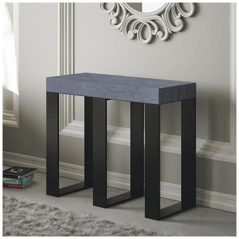 Consolle Allungabile 90x40/196 Cm Sintesi Small Telaio Antracite - Cemento - Foto 2