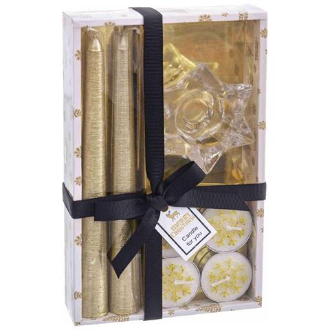 Candelabro Rotondo Con Supporto Natale Dorato Cristallo Paraffina 21,7 X 13,3 X 3,8 Cm - Foto 1