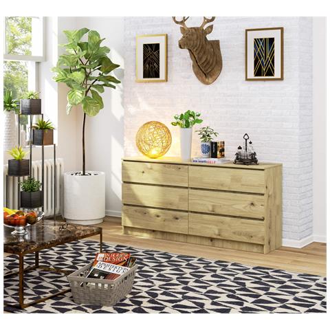 Cassettiera K160, 6 cassetti, 160x40x77 cm, Colore Quercia Artisan - Foto 4
