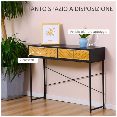 Consolle Moderna Per Ingresso E Soggiorno Con 2 Cassetti In Metallo 100x30x75cm - Nero - Foto 6