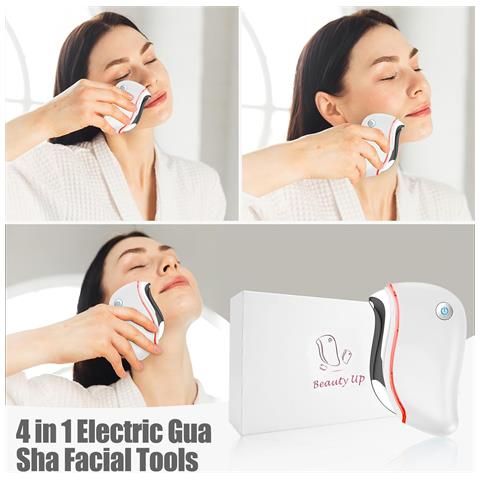 Strumento Gua Sha Elettrico Termico, Massaggiatore Viso Multifunzione 4 In 1, Viso, Doppio Mento, Risveglio Della Pelle, Trattamento Profondo - Bianco - Foto 2
