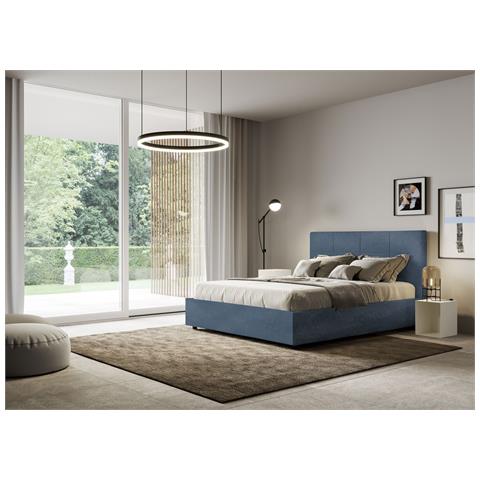 Letto Contenitore Imbottito 140x200 Microfibra Blu Mika - Foto 5