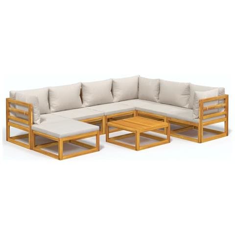 Set Salotto Giardino 8pz Cuscini Grigio Chiaro Legno Massello - Foto 1
