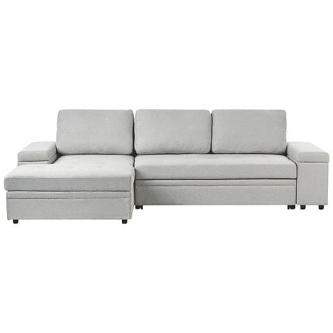 Divano Letto Angolare 3 Posti Hrisey Lino Sintetico Grigio Chiaro Con Contenitore Lato Destro - Foto 2