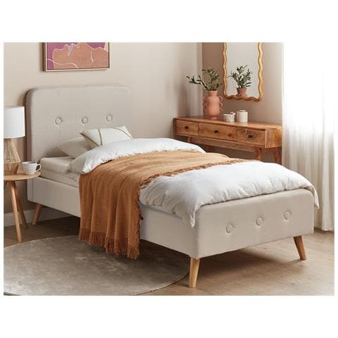 Letto Lino Sintetico Rennes 90 X 200 Cm Beige Chiaro - Foto 1