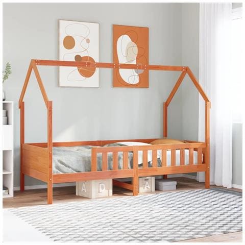 Giroletto Casetta Bambini Marrone Cera 90x200 Cm Massello Pino - Foto 1