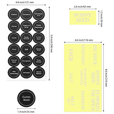 Etichette Per Barattoli Di Spezie Nere, 35 Mm Rotonde, 121x241 Mm, 7 Fogli/2 Set - Foto 4