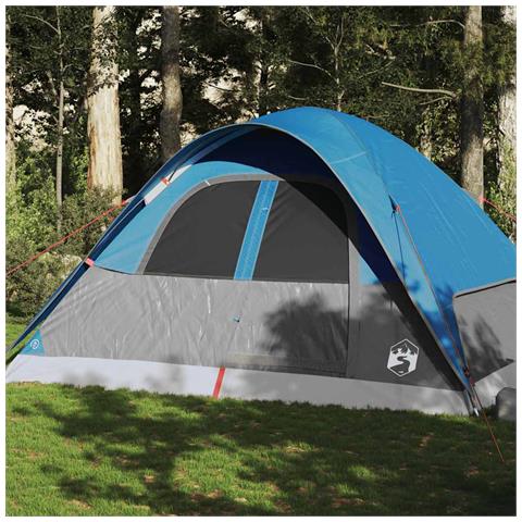Tenda da Campeggio a Cupola per 4 Persone Blu Impermeabile - Foto 1