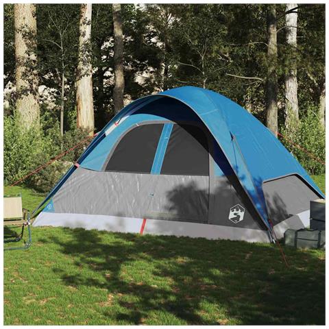 Tenda da Campeggio a Cupola per 4 Persone Blu Impermeabile - Foto 2