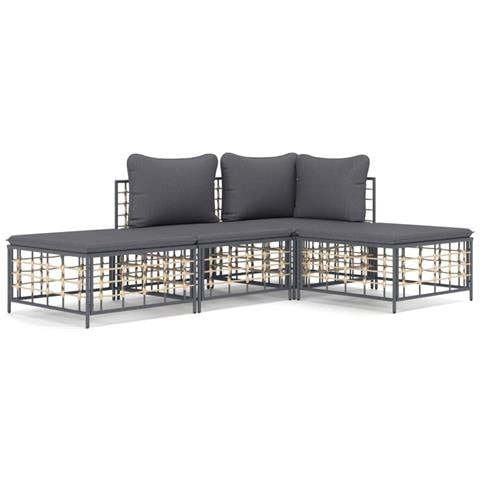 Set Divani da Giardino 4 pz con Cuscini Antracite in Polyrattan - Foto 1