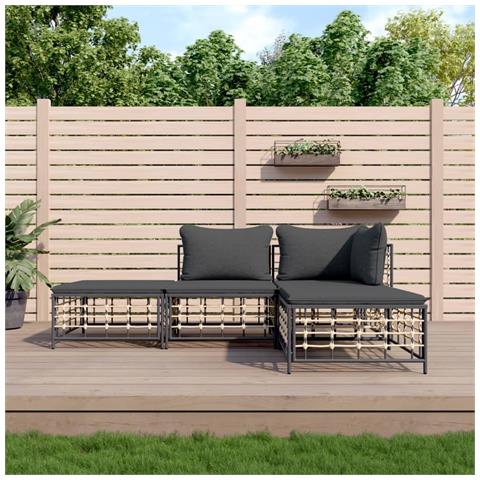 Set Divani da Giardino 4 pz con Cuscini Antracite in Polyrattan - Foto 2