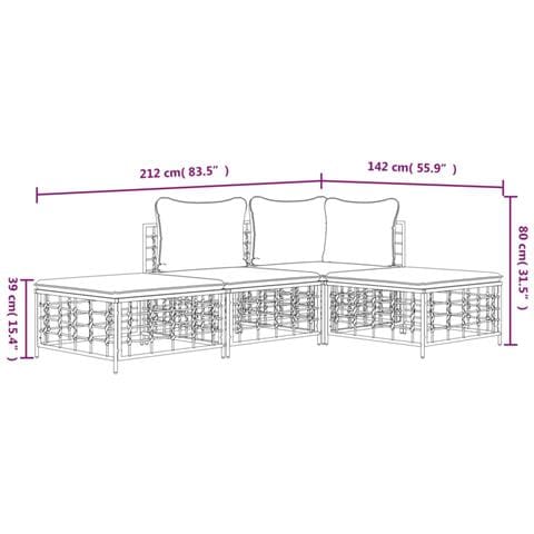 Set Divani da Giardino 4 pz con Cuscini Antracite in Polyrattan - Foto 9