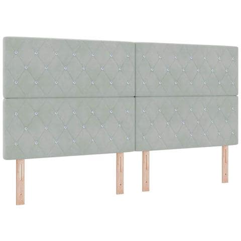 Testiera con bottoni di cristallo tufted grigio chiaro 200 cm in velluto - Foto 1