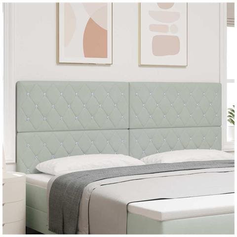 Testiera con bottoni di cristallo tufted grigio chiaro 200 cm in velluto - Foto 2