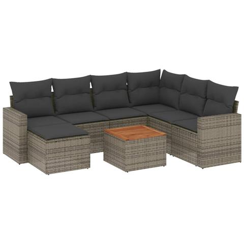 Set Divano da Giardino 8 pz con Cuscini Grigio in Polyrattan - Foto 1