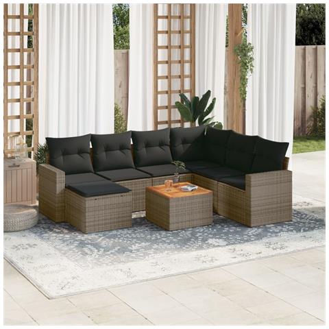 Set Divano da Giardino 8 pz con Cuscini Grigio in Polyrattan - Foto 2
