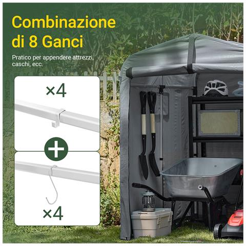 Garage Auto Per Esterno Tenda Per Bicicletta Box Moto Impermeabile Tendone Per Auto Moto E Attrezzi Capanno Da Giardino E Ripostiglio Da Esterno Grigio 120x176x163 Cm Kls11-dg - Foto 2