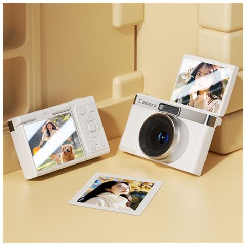 Fotocamera Digitale Retrò Ad Alta Risoluzione Con Doppia Lente, Zoom Ottico 5x E Schermo Lcd Da 2.4"" White - Foto 2